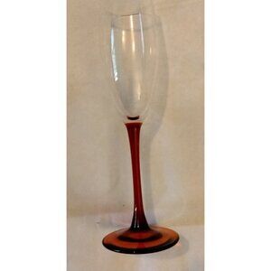 Clear Ruby Red Champagne Flute Tall Stem Fluted Glass Wedding Holiday Christmas